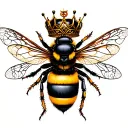 celtic male crown over yellow and black bee with a crown with a celtic love knot symbol between the bee and the crown tattoo design idea
