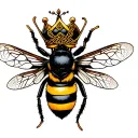 celtic male crown over yellow and black bee with a crown with a celtic love knot symbol between the bee and the crown tattoo design idea