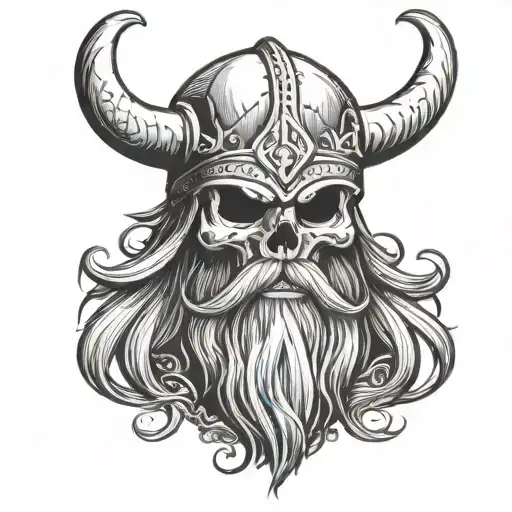 Viking skull with beard tattoo design idea