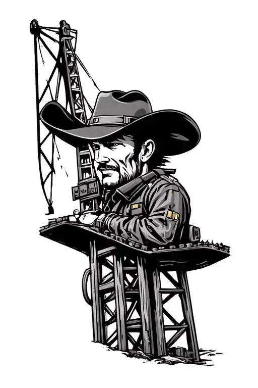 Army tags, Oil Rig drilling, cowboy hat,  spirits industry tattoo design idea