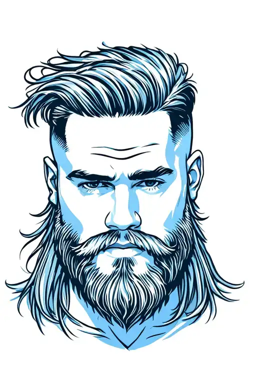 male with beard mullet hair focus tattoo design idea