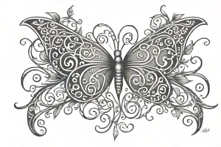 vines heart butterfly the word always and the numbers 224 tattoo design idea