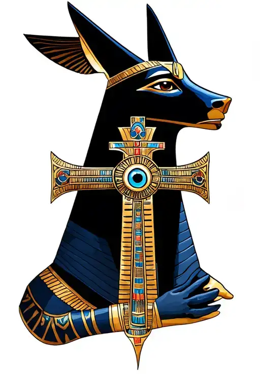 Anubis with Egyptian cross and Make Horus D Eye tattoo design idea