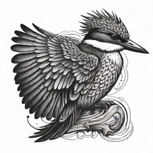King Fisher in flight tattoo design idea