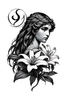 virgo sign and lily flower intertwined  tattoo design idea