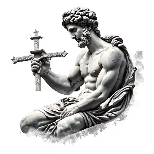 greek statue symbol of hardwork discipline tattoo design idea