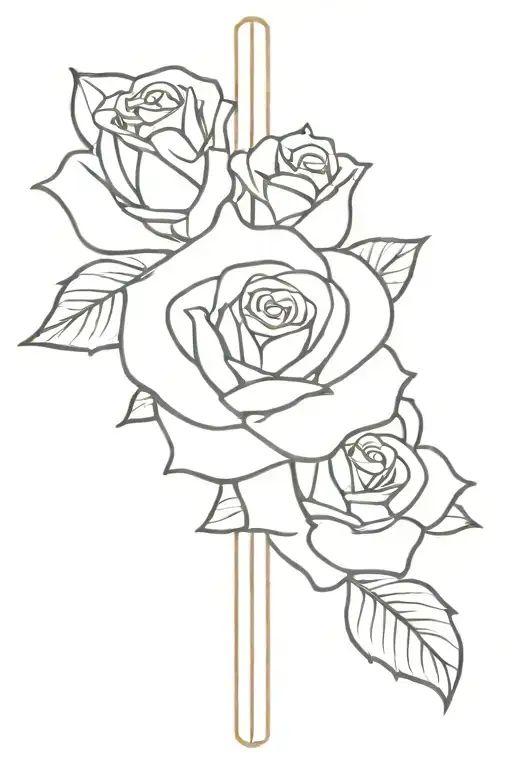 cross with 4 roses tattoo design idea