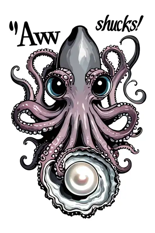 "Aww shucks" "Aww shucks" octopus and a oyster pearl inside tattoo design idea