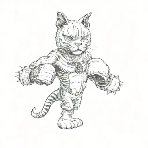 A cat boxer stands in a fighter's stance wearing boxing gloves  tattoo design idea