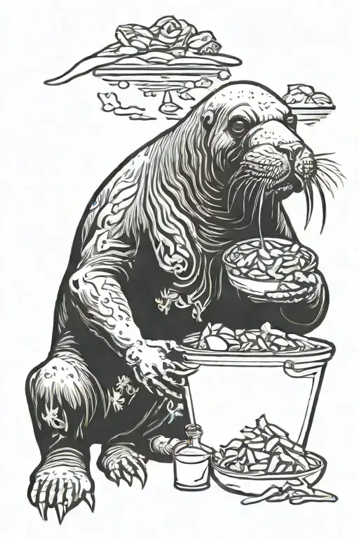 walrus eating Rochester garbage plate tattoo design idea