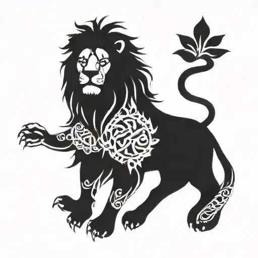 A lion with intricate blackwork tattoos representing Jesus as the Lion of Judah tattoo design idea