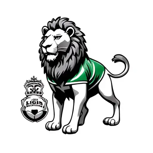 lion wearing british and irish lions rugby shirt standing tattoo design idea