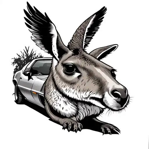 Kangaroo driving a Pontiac firebird named phoenix tattoo design idea