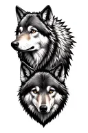 two majestic timber wolf head as male and female with a high dessert background  tattoo design idea