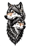 two majestic timber wolf head as male and female with a high dessert background  tattoo design idea