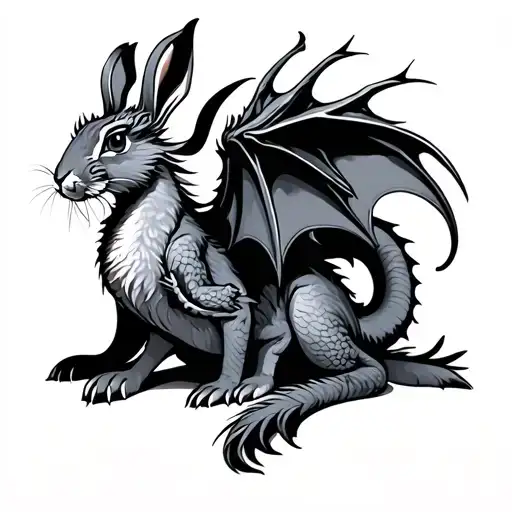 dragon protecting rabbit sitting tattoo design idea