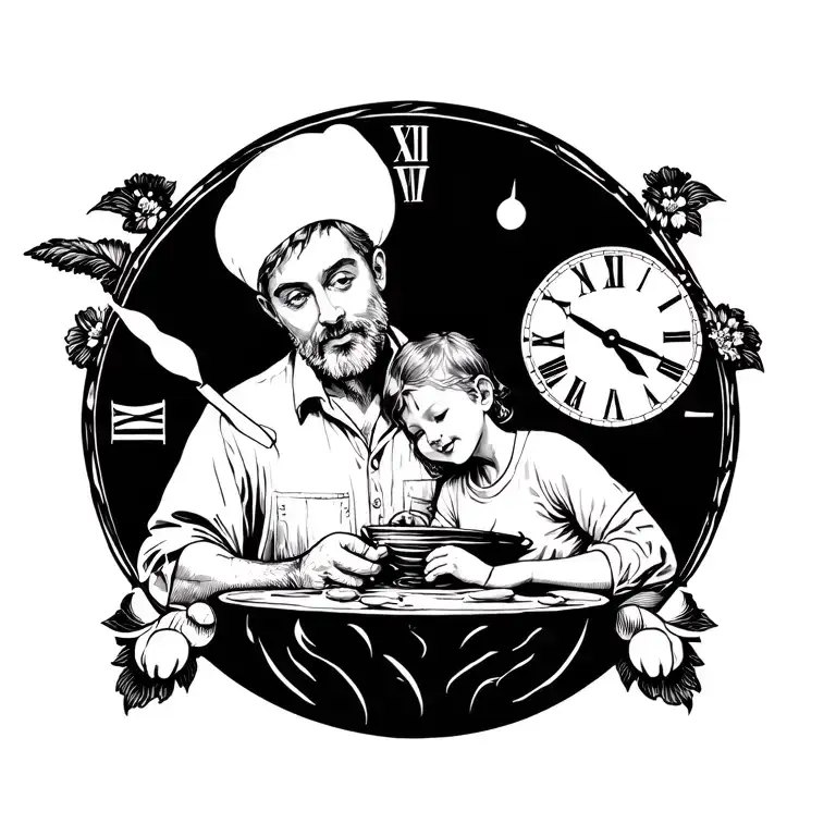 Time Family Hardworking Father tattoo design idea