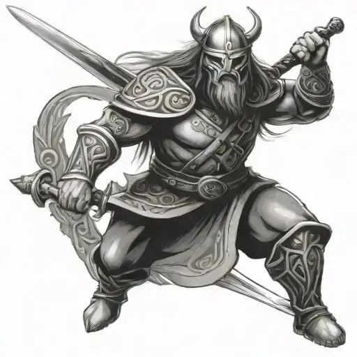 vicious celtic warrior wielding a sword tattoo design idea