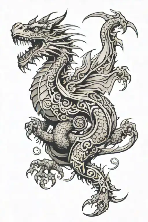 Large tattoo dragon-raven with the symbolism of the zodiac sign Taurus on the forearm in the style of steampunk tattoo design idea