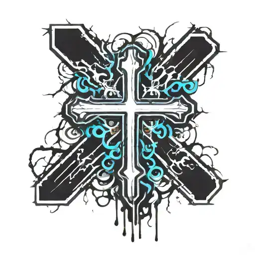 cross with RIP " in eighties neon tattoo design idea