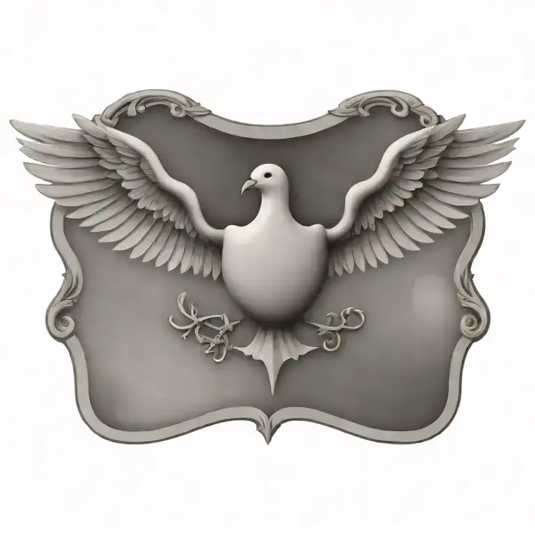 Coat of arms with clouds , pair wing of dove and cross,  tattoo design idea