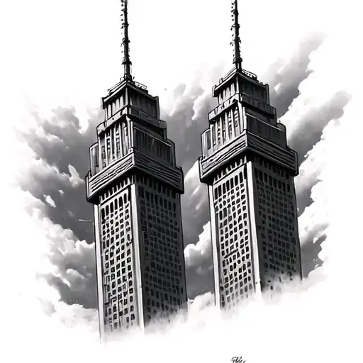 3D twin towers  tattoo design idea