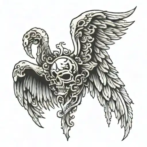 half demon wings half angel halo symbolizing tattoo design idea
