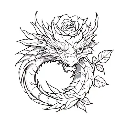 dragon head and rose intertwined tattoo design idea