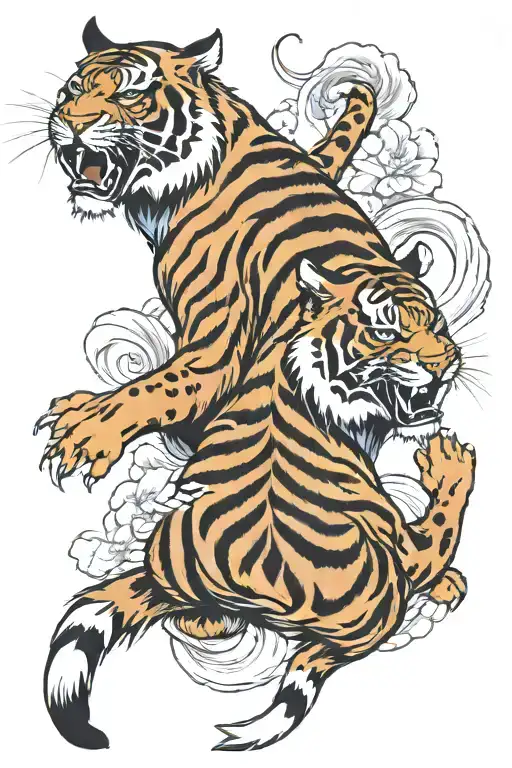 Asian Tiger With koi fish shoulder tattoo design tattoo design idea