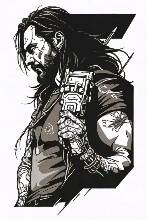 johnny silverhand cyberpunk 2077 tattoo design idea