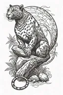 panther climbing down rocks and tail in shape of number  8 tattoo design idea