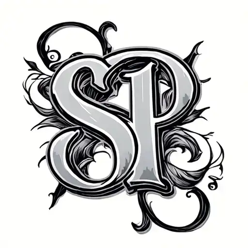 the letters S and P overlapping with a 3 on the side tattoo design idea