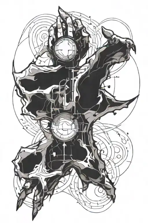 Shape and scale: The sketch is adapted for the hand, covers the area from the elbow to the hand, including smooth transitions to the hand. tattoo design idea