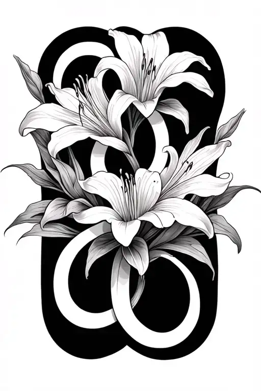 tiger lily intertwined infinity symbols tattoo design idea