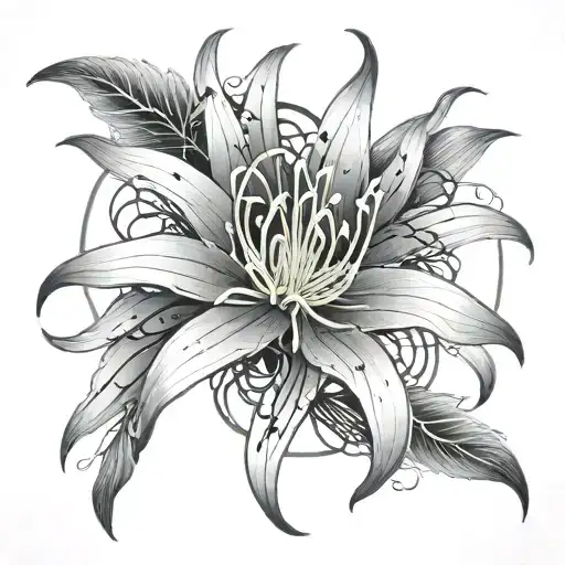 spider lily intertwined with enso circle tattoo design idea