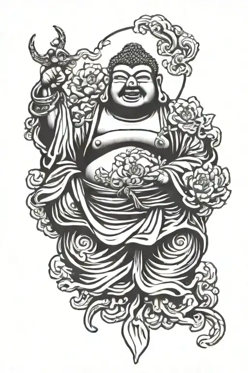 fat buddha evil simply outlines tattoo design idea