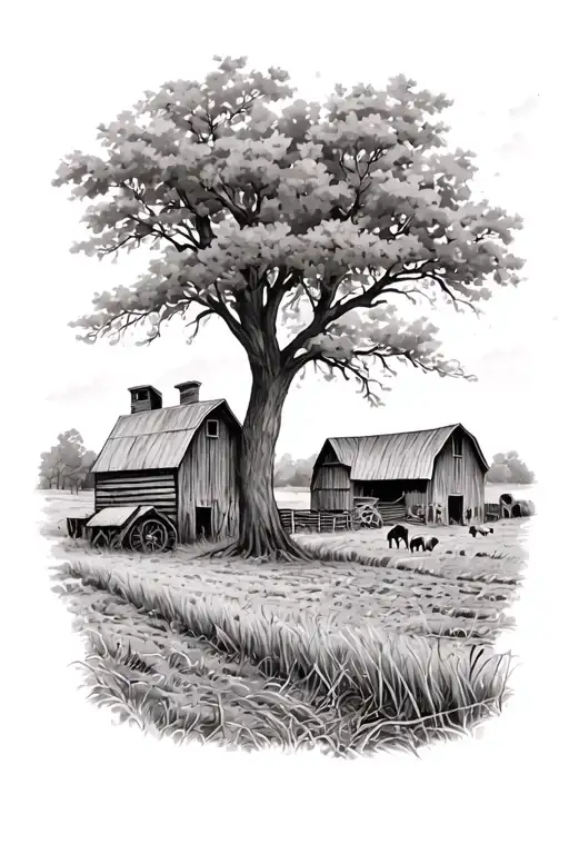 farm scene tattoo design idea