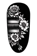 stack of books behind a half sleeve of flowers tattoo design idea