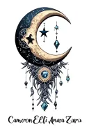 "Cameron Eli Amara Zara" Zodiac moon jewels tattoo design idea