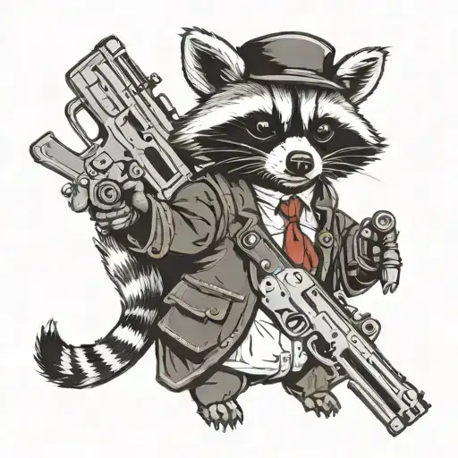 raccoon holding two hand guns tattoo design idea