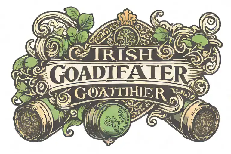 the inscription logo irish godfather on the sides of the card money two barrels and a quatrefoil tattoo design idea