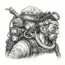 mountaineer on mount everest and oxygen mask, realistic tattoo design idea