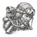 mountaineer on mount everest and oxygen mask, realistic tattoo design idea