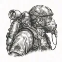 mountaineer on mount everest and oxygen mask, realistic tattoo design idea