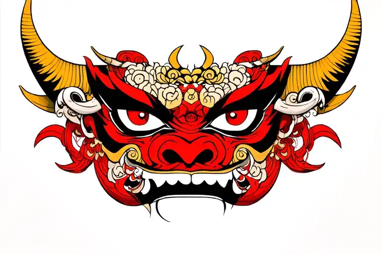 oni mask adorned tattoo design idea