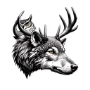 scottish stag head wolf head owl perched on top separate animals tattoo design idea
