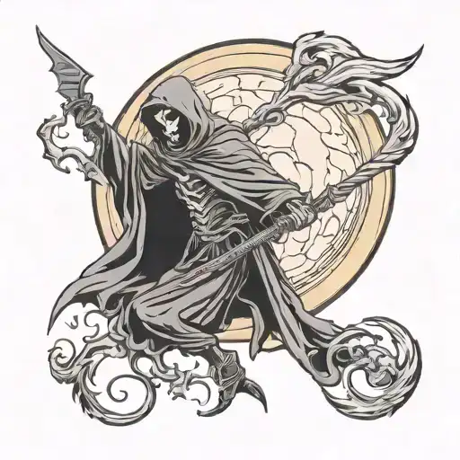 grim reaper in front of moon   tattoo design idea