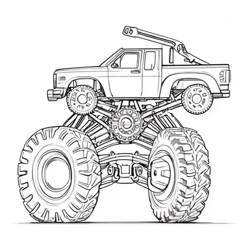 Monster truck tires with gears and wrenches inside tattoo design idea