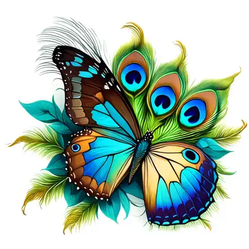 Butterfly day peacock tattoo design idea