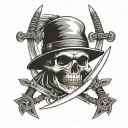 skull and Calvary scout hat surrounded by 2 sabre swords gg sword going tattoo design idea